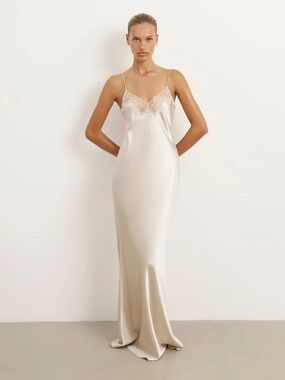 Because Of Alice satin silk maxi slip in champagne - bridal